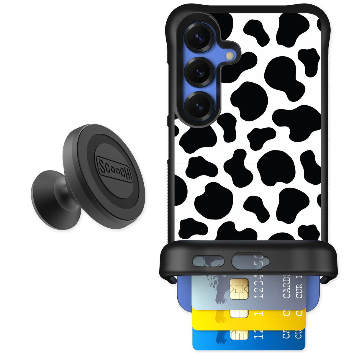 Scooch Wingmate Cow Print for Galaxy S25 — Starter Bundle