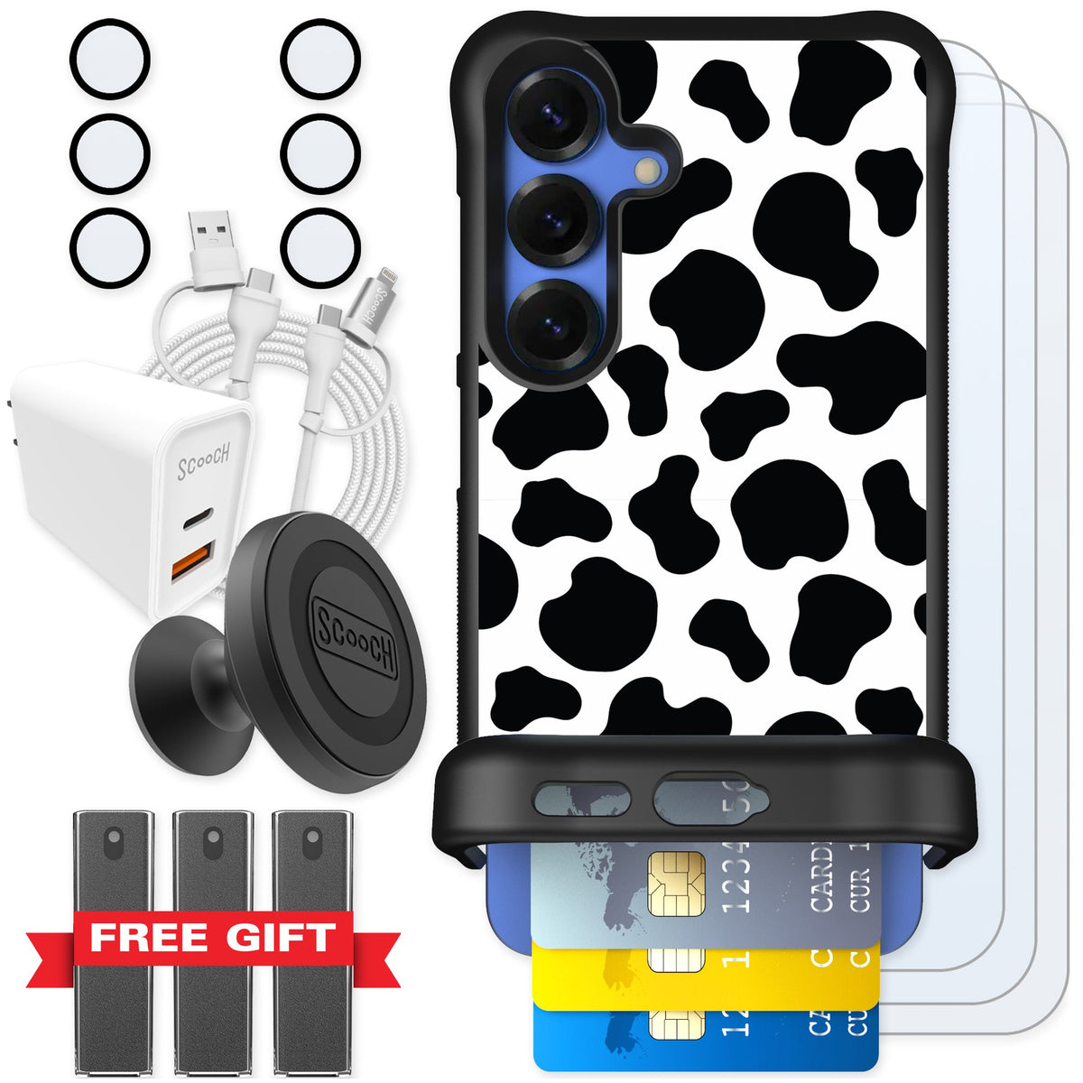 Scooch Wingmate Cow Print for Galaxy S25 — Ultimate Bundle