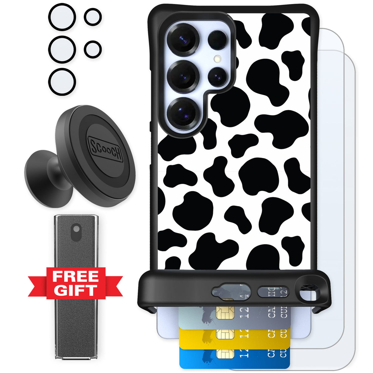Scooch Wingmate Cow Print for Galaxy S25 Ultra — Defender Bundle