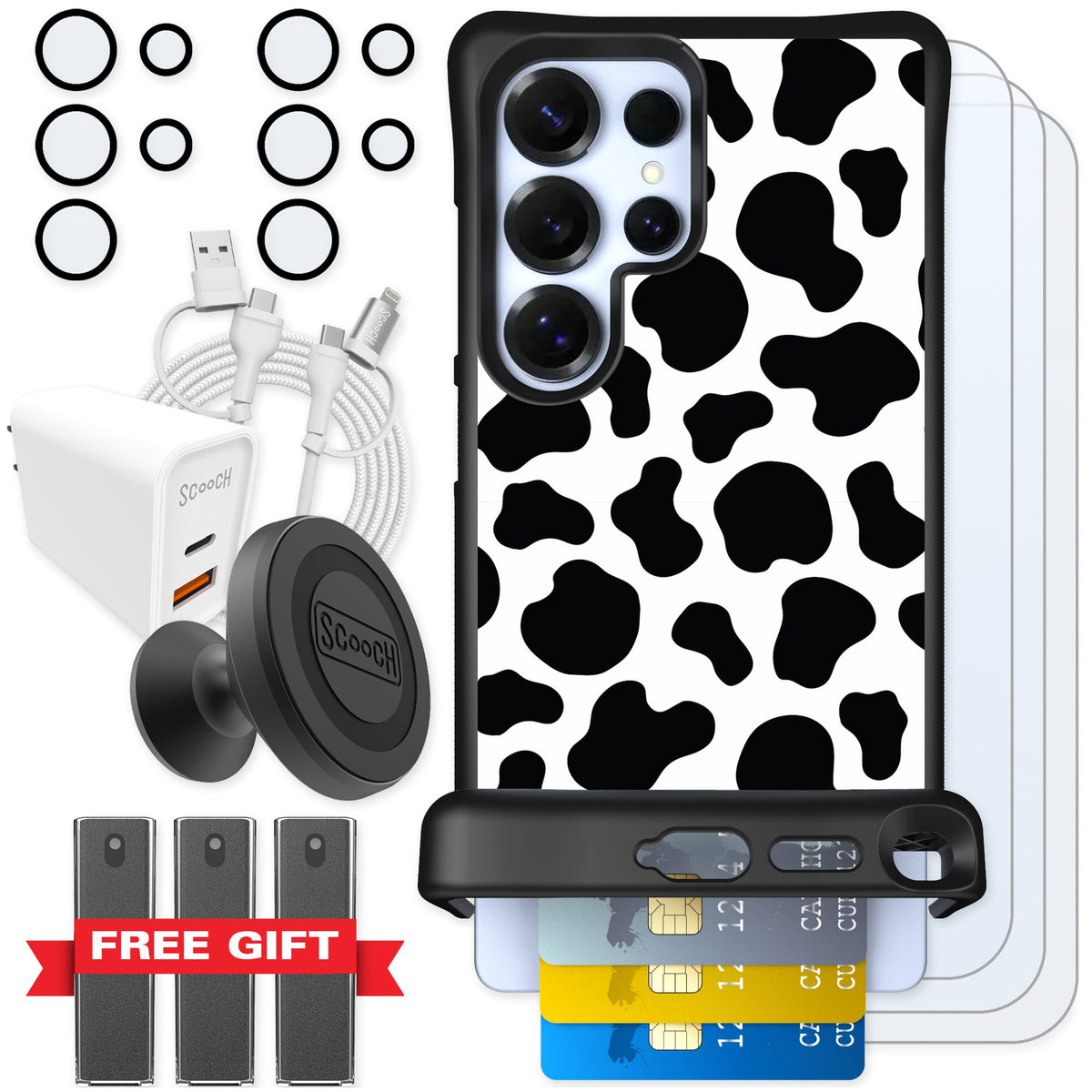 Scooch Wingmate Cow Print for Galaxy S25 Ultra — Ultimate Bundle