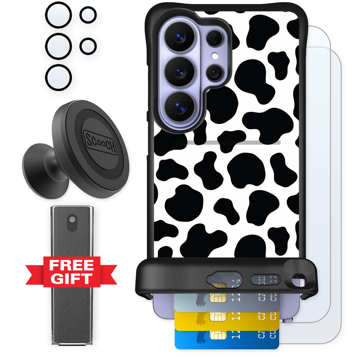 Scooch Wingmate Cow Print for Galaxy S26 Ultra — Defender Bundle