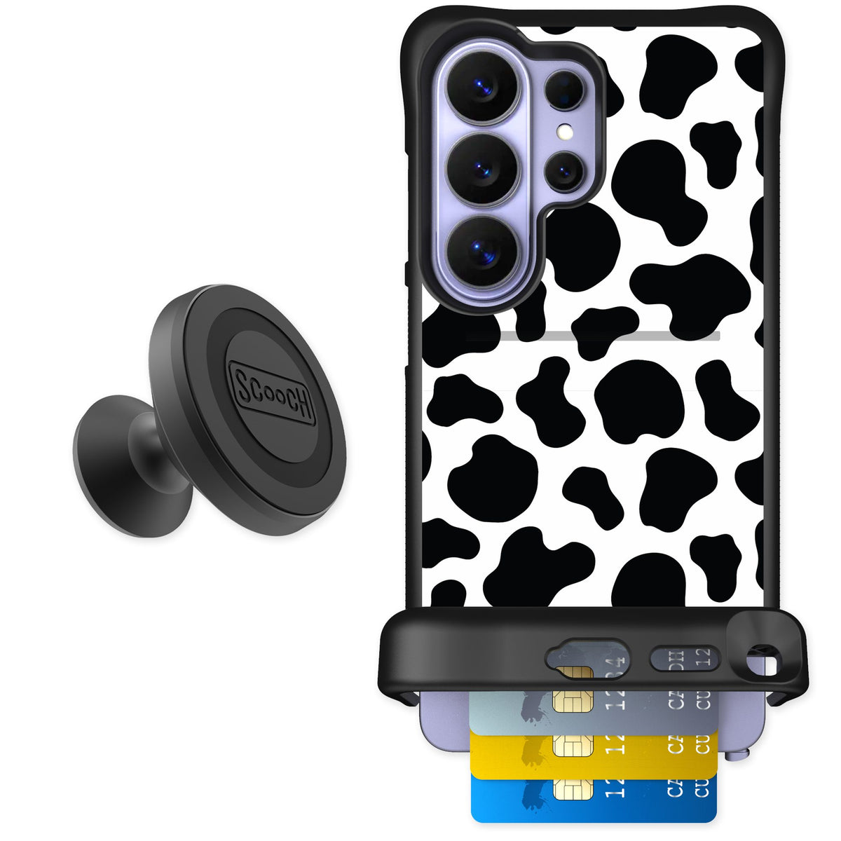 Scooch Wingmate Cow Print for Galaxy S26 Ultra — Starter Bundle