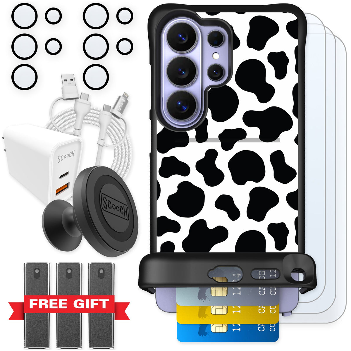 Scooch Wingmate Cow Print for Galaxy S26 Ultra — Ultimate Bundle
