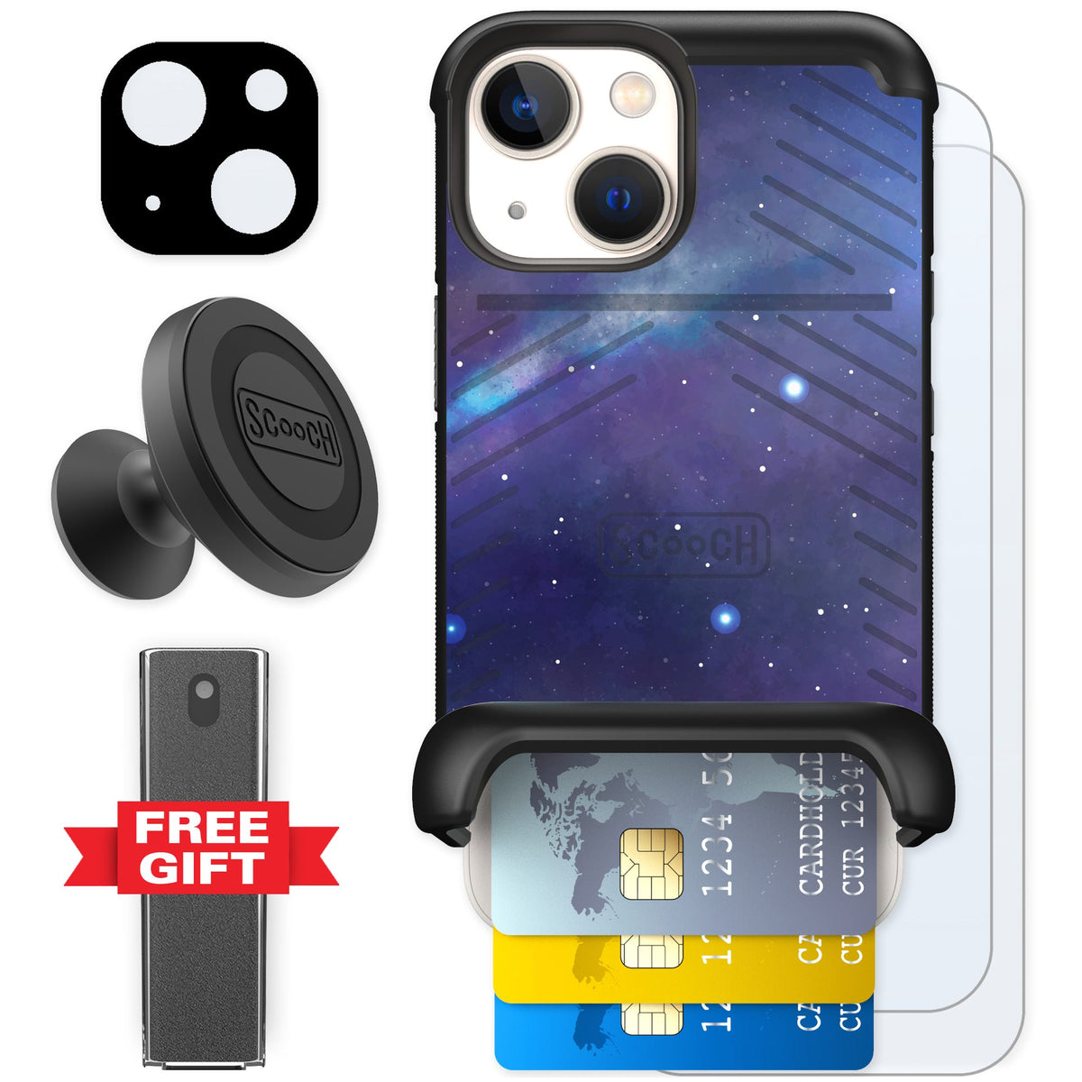 Scooch Wingmate Galaxy for iPhone 13 mini — Defender Bundle