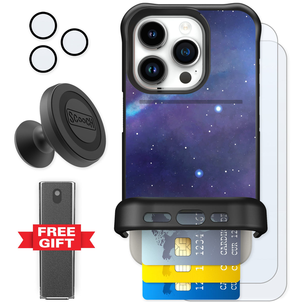 Scooch Wingmate Galaxy for iPhone 15 Pro — Defender Bundle
