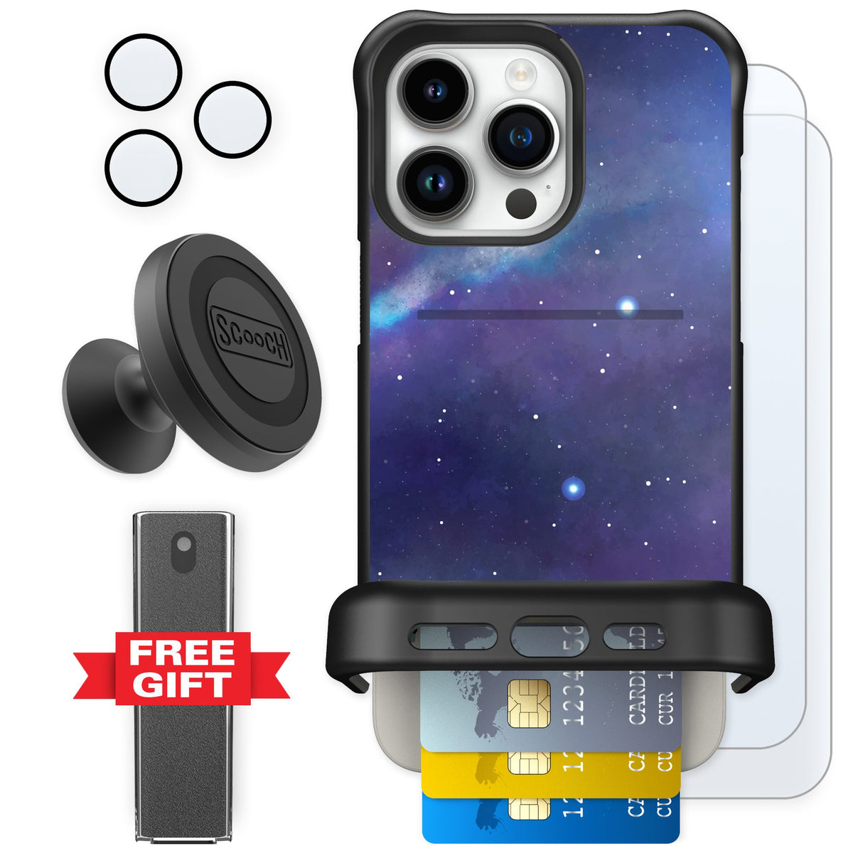 Scooch Wingmate Galaxy for iPhone 15 Pro Max — Defender Bundle