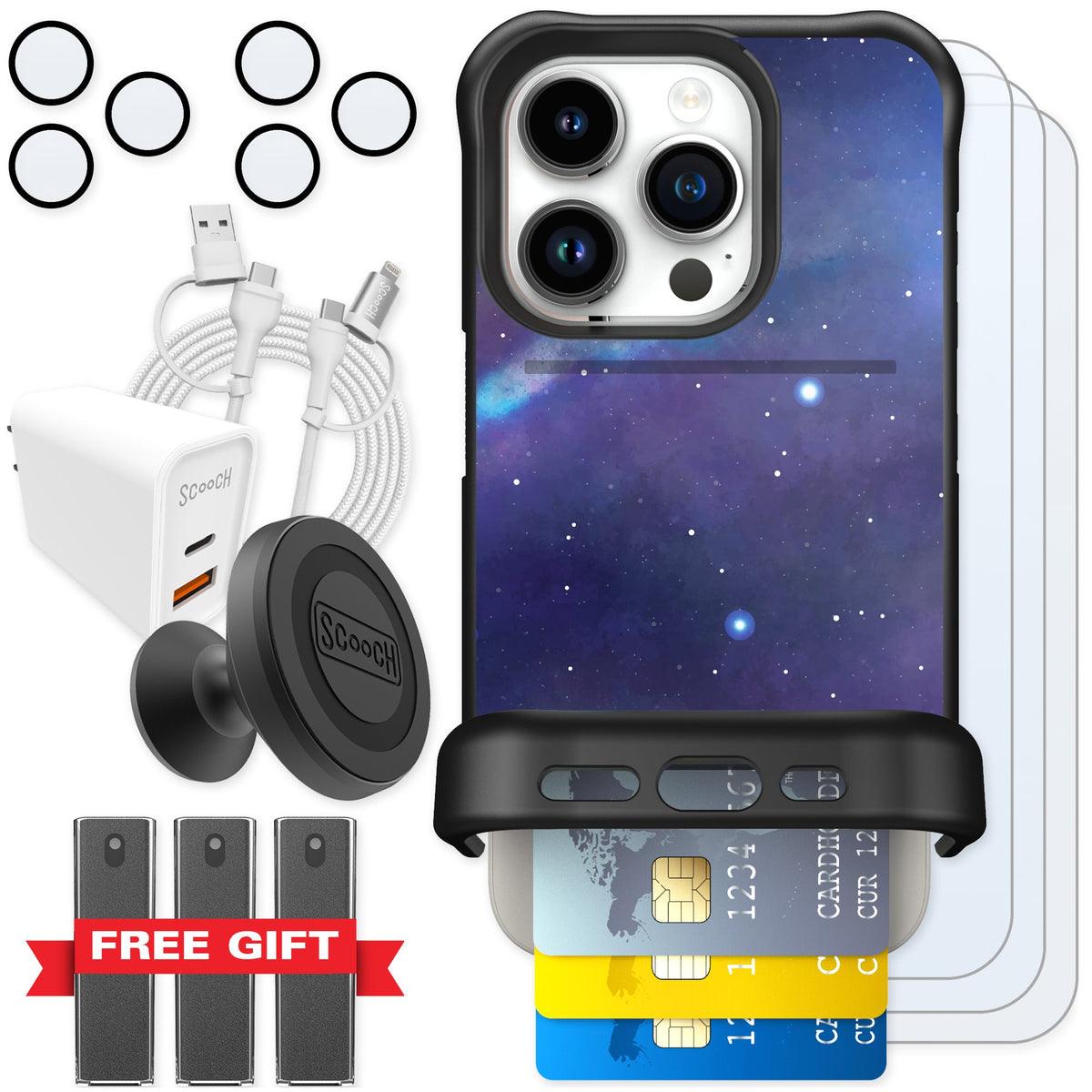 Scooch Wingmate Galaxy for iPhone 15 Pro — Ultimate Bundle