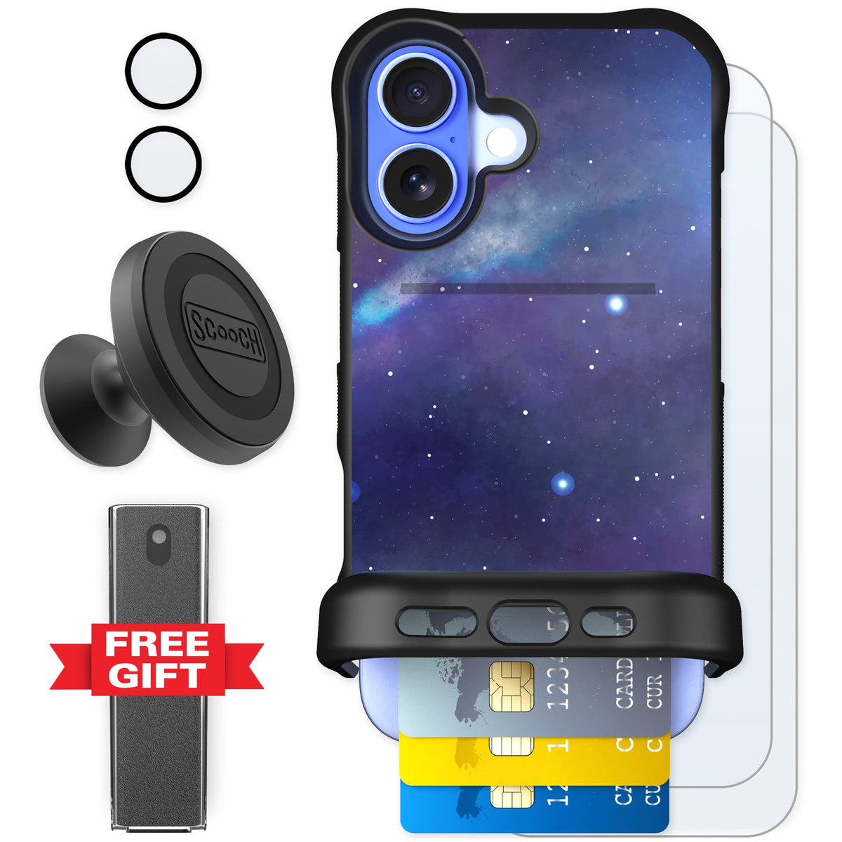 Scooch Wingmate Galaxy for iPhone 16 — Defender Bundle