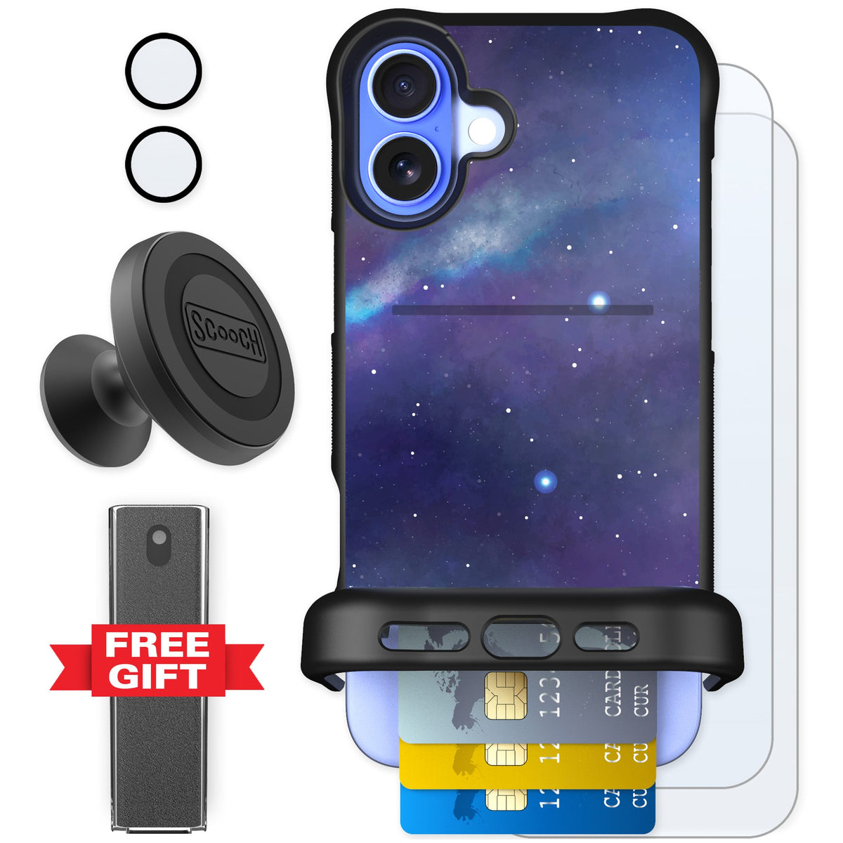 Scooch Wingmate Galaxy for iPhone 16 Plus — Defender Bundle