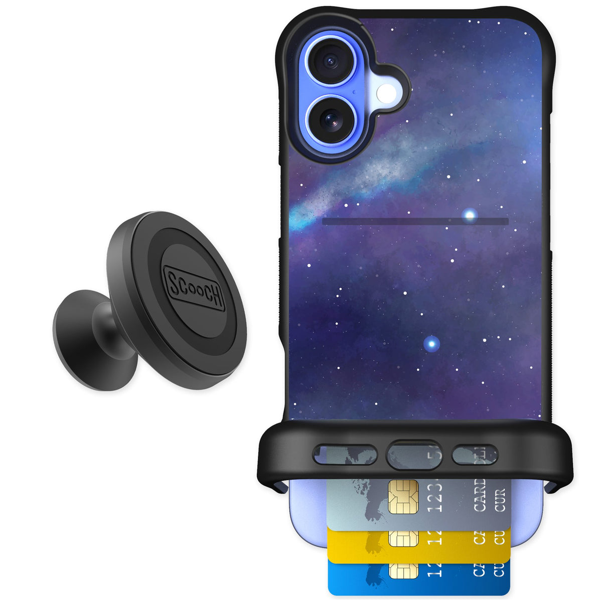 Scooch Wingmate Galaxy for iPhone 16 Plus — Starter Bundle