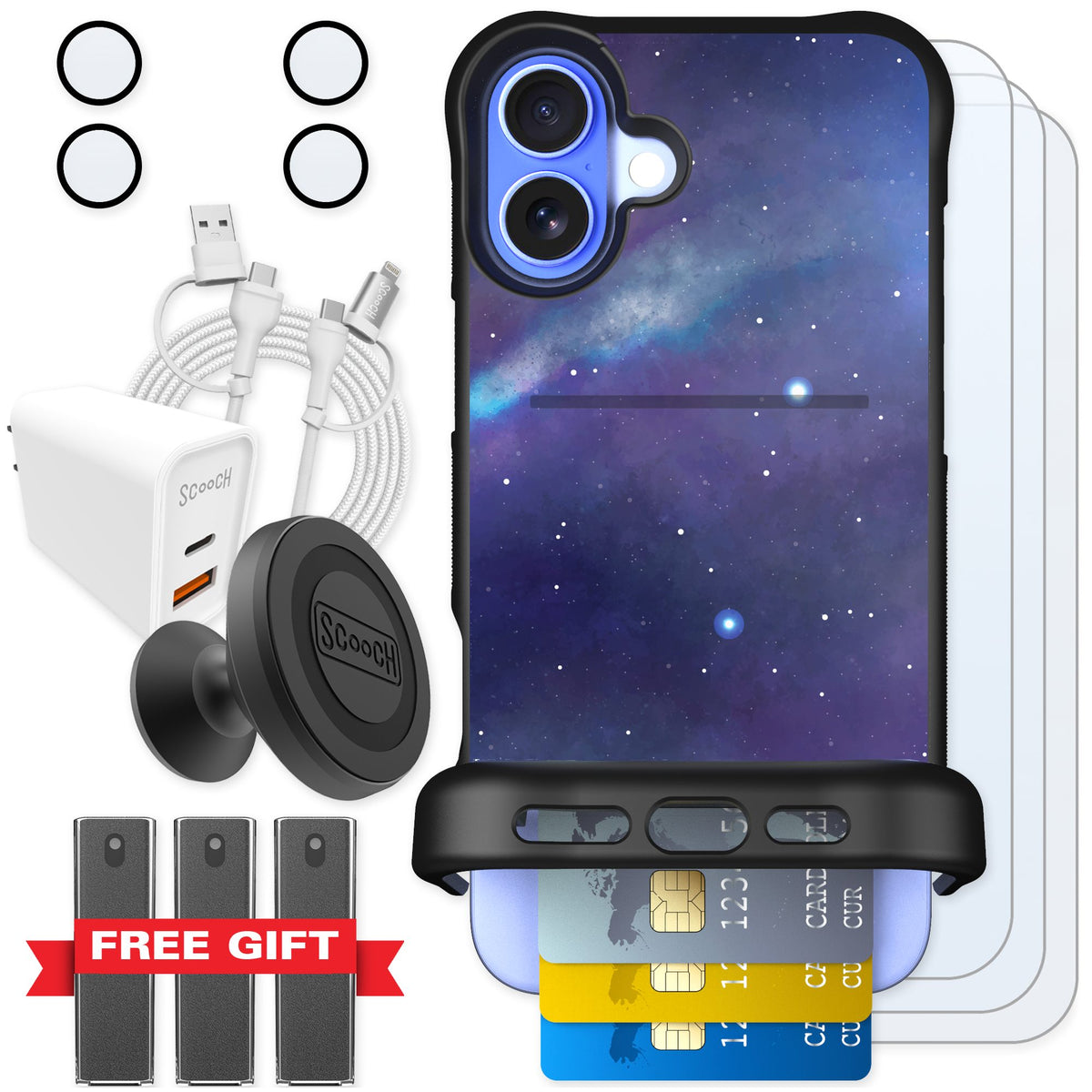 Scooch Wingmate Galaxy for iPhone 16 Plus — Ultimate Bundle