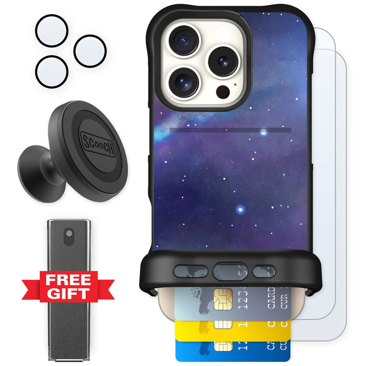 Scooch Wingmate Galaxy for iPhone 16 Pro — Defender Bundle