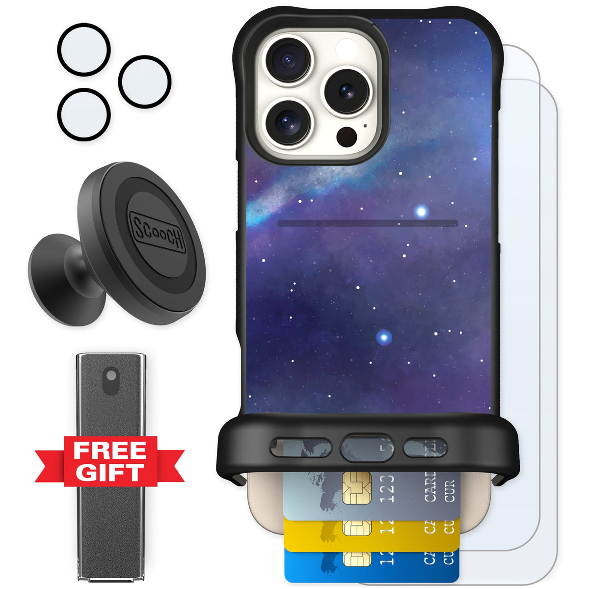 Scooch Wingmate Galaxy for iPhone 16 Pro Max — Defender Bundle