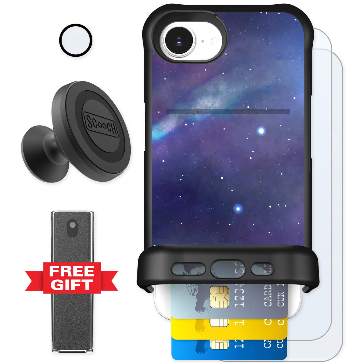 Scooch Wingmate Galaxy for iPhone 16e — Defender Bundle