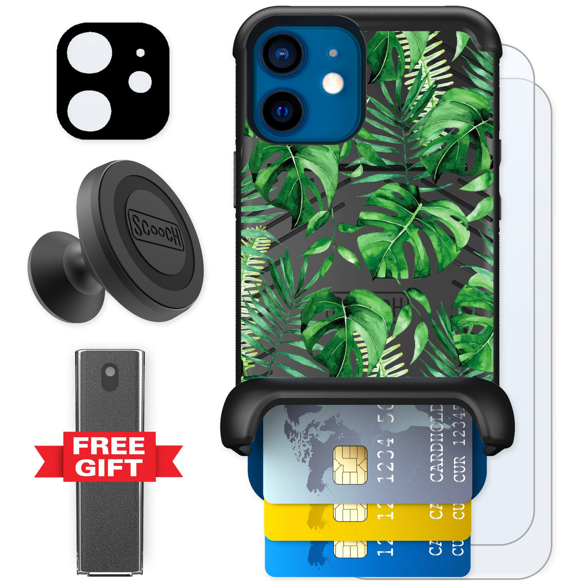 Scooch Wingmate Monstera for iPhone 12 mini — Defender Bundle