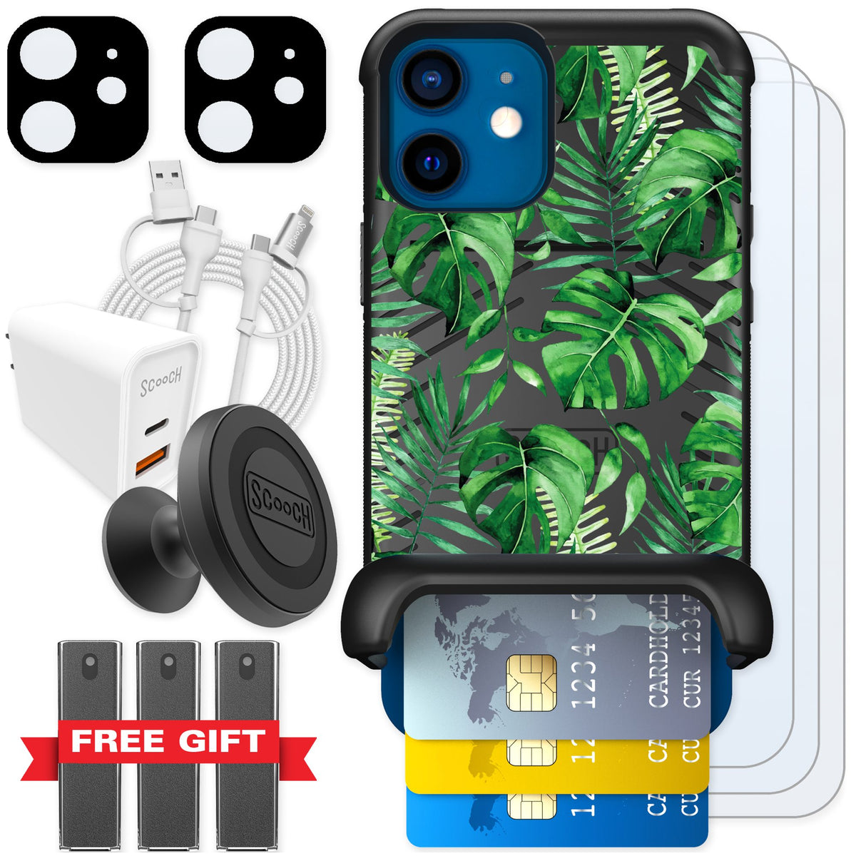 Scooch Wingmate Monstera for iPhone 12 mini — Ultimate Bundle