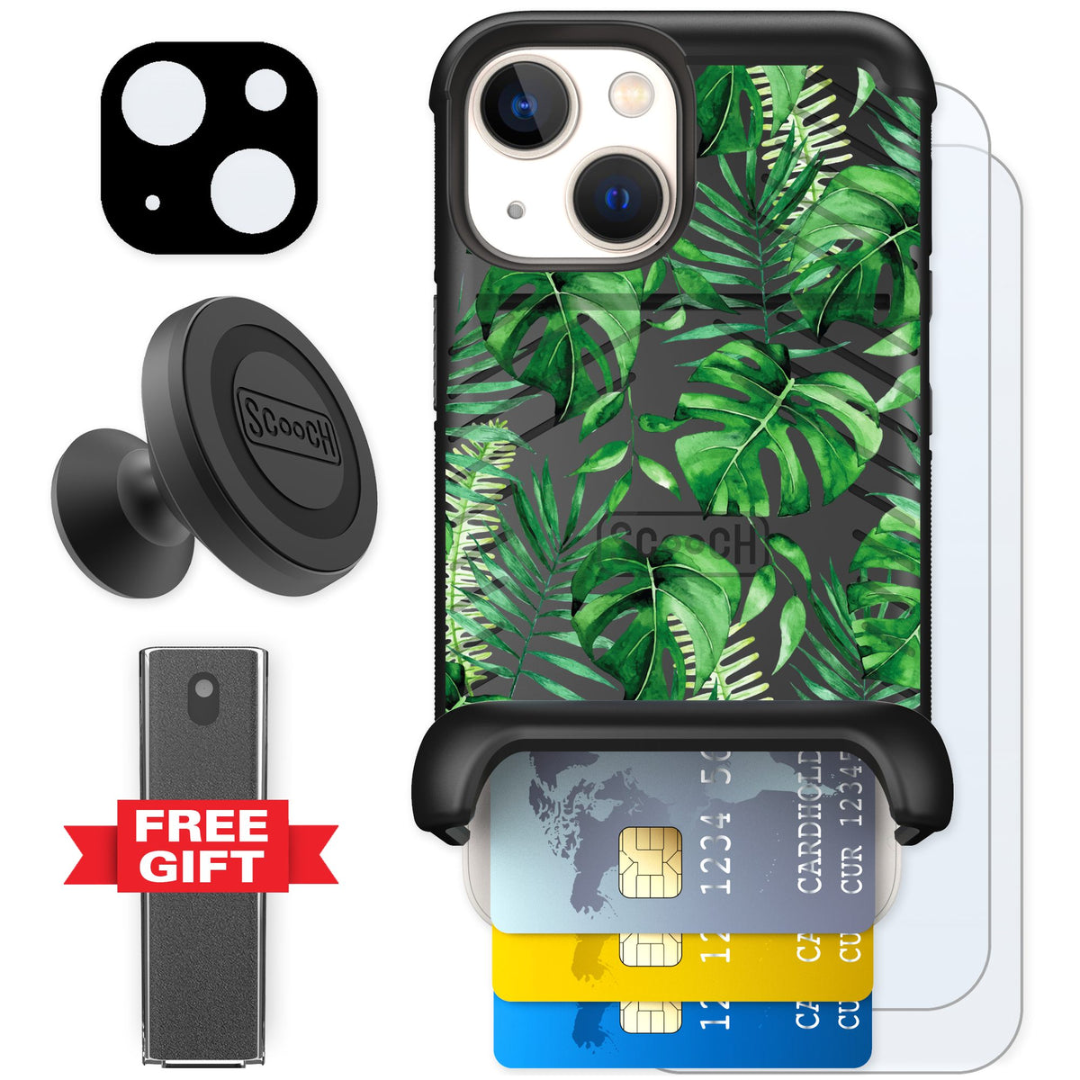 Scooch Wingmate Monstera for iPhone 13 mini — Defender Bundle
