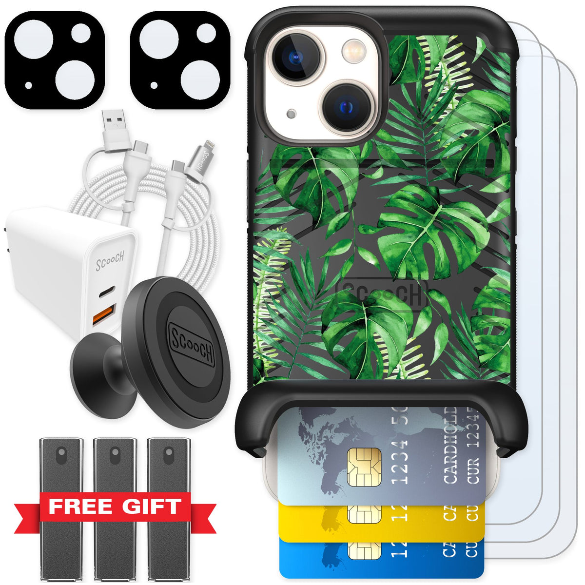 Scooch Wingmate Monstera for iPhone 13 mini — Ultimate Bundle