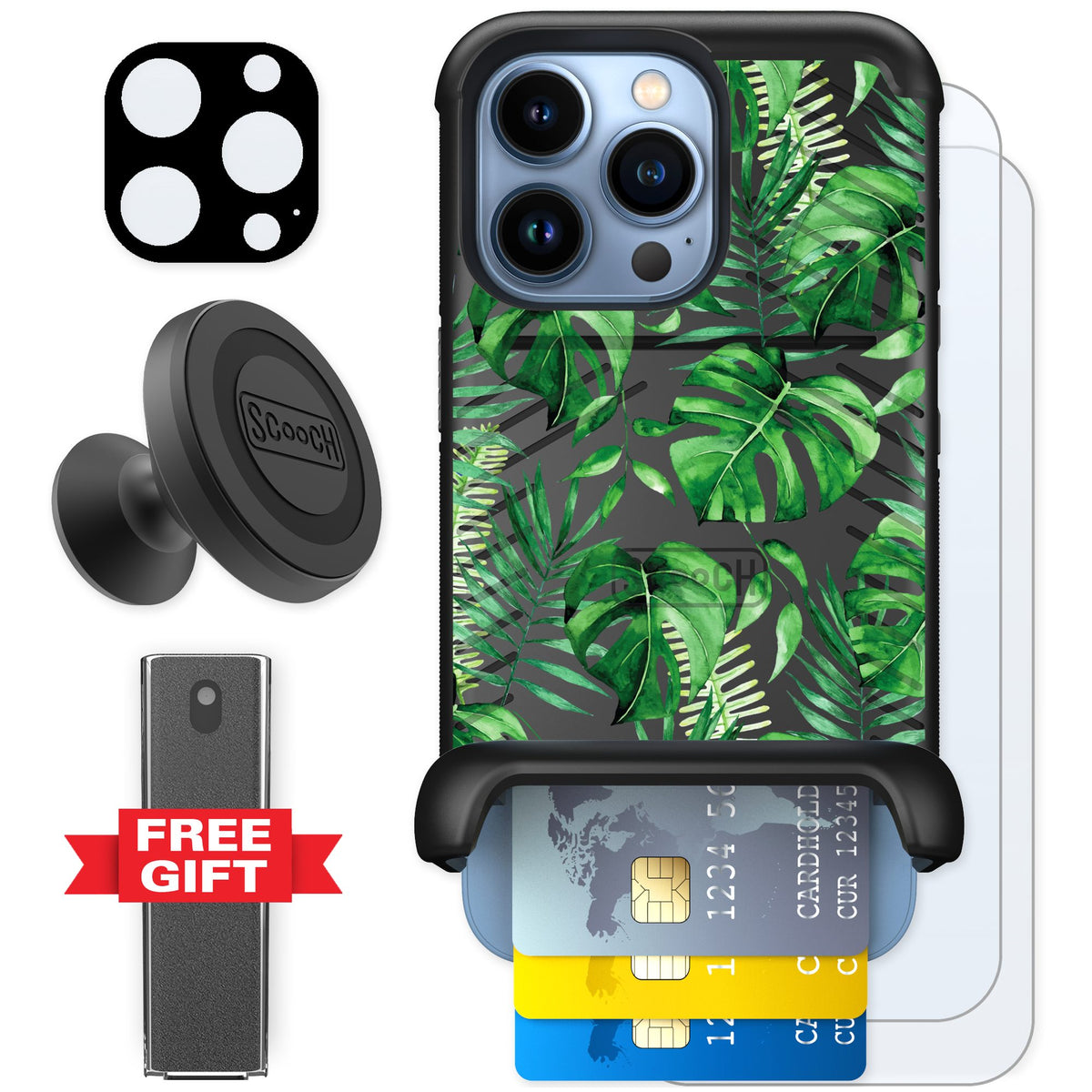 Scooch Wingmate Monstera for iPhone 13 Pro — Defender Bundle