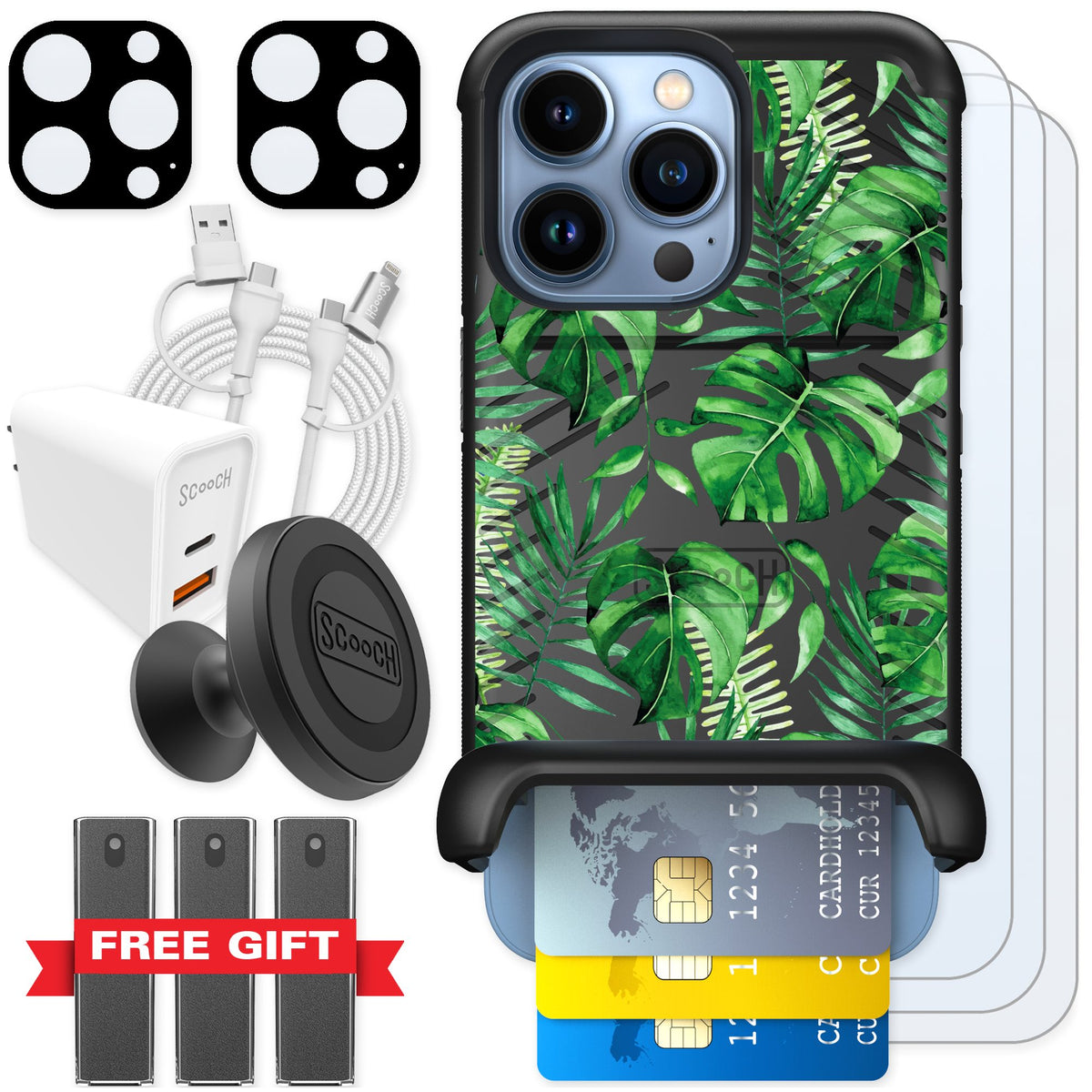 Scooch Wingmate Monstera for iPhone 13 Pro — Ultimate Bundle