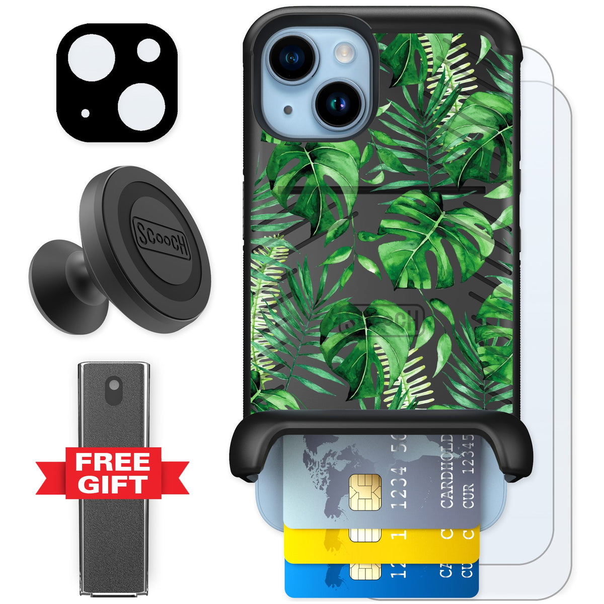 Scooch Wingmate Monstera for iPhone 14 — Defender Bundle