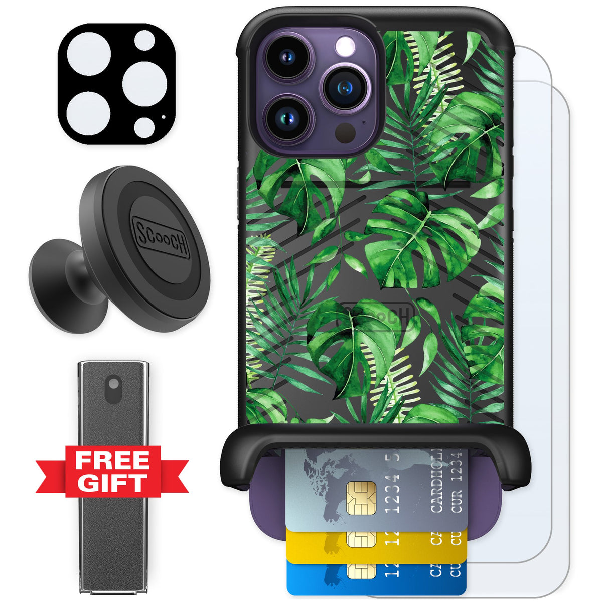 Scooch Wingmate Monstera for iPhone 14 Pro Max — Defender Bundle