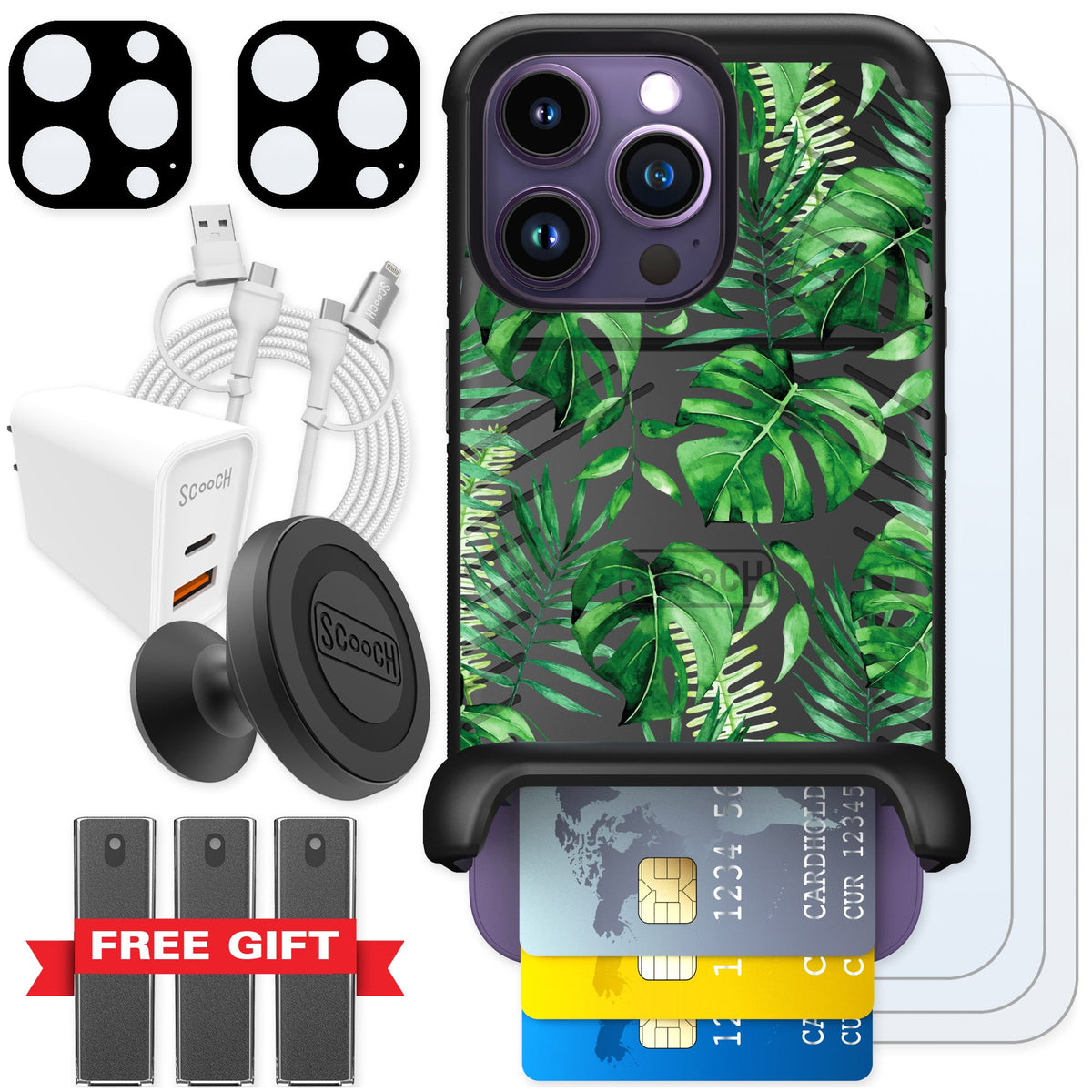 Scooch Wingmate Monstera for iPhone 14 Pro — Ultimate Bundle