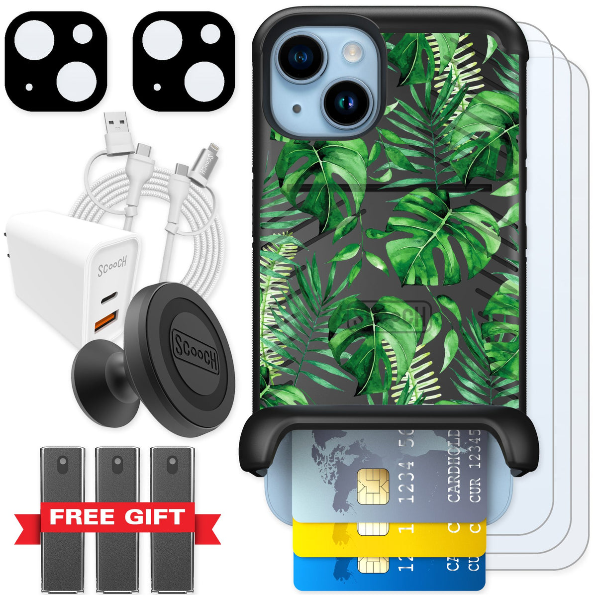 Scooch Wingmate Monstera for iPhone 14 — Ultimate Bundle