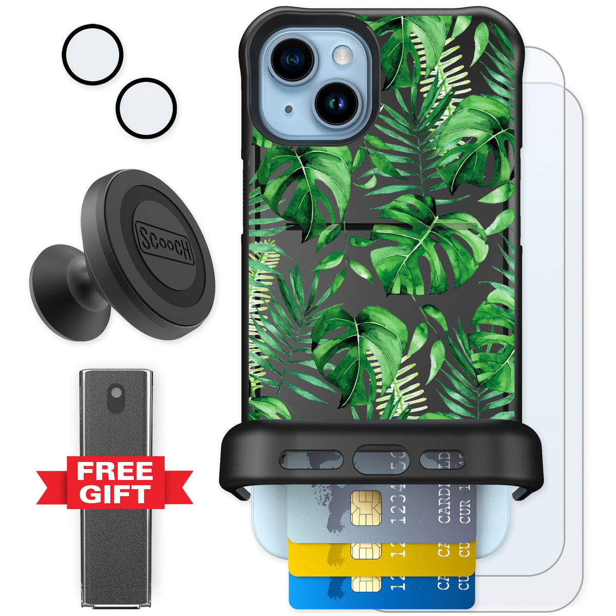 Scooch Wingmate Monstera for iPhone 14 Plus — Defender Bundle