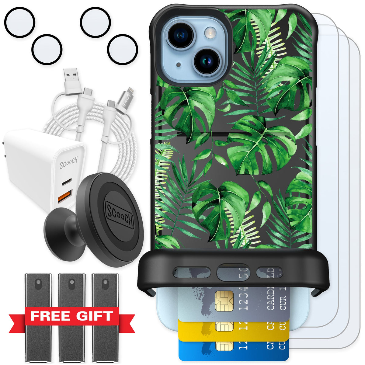 Scooch Wingmate Monstera for iPhone 14 Plus — Ultimate Bundle