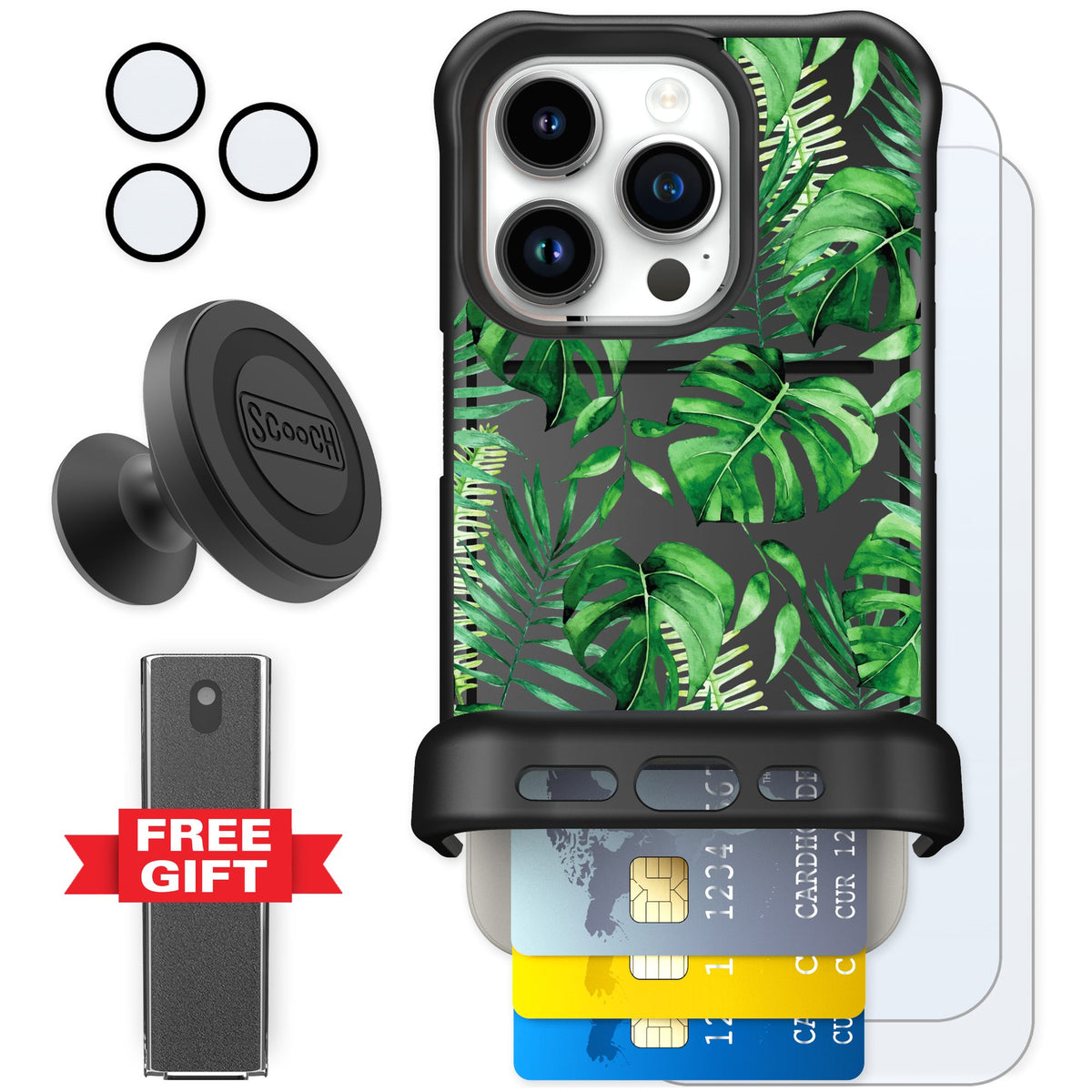 Scooch Wingmate Monstera for iPhone 15 Pro — Defender Bundle