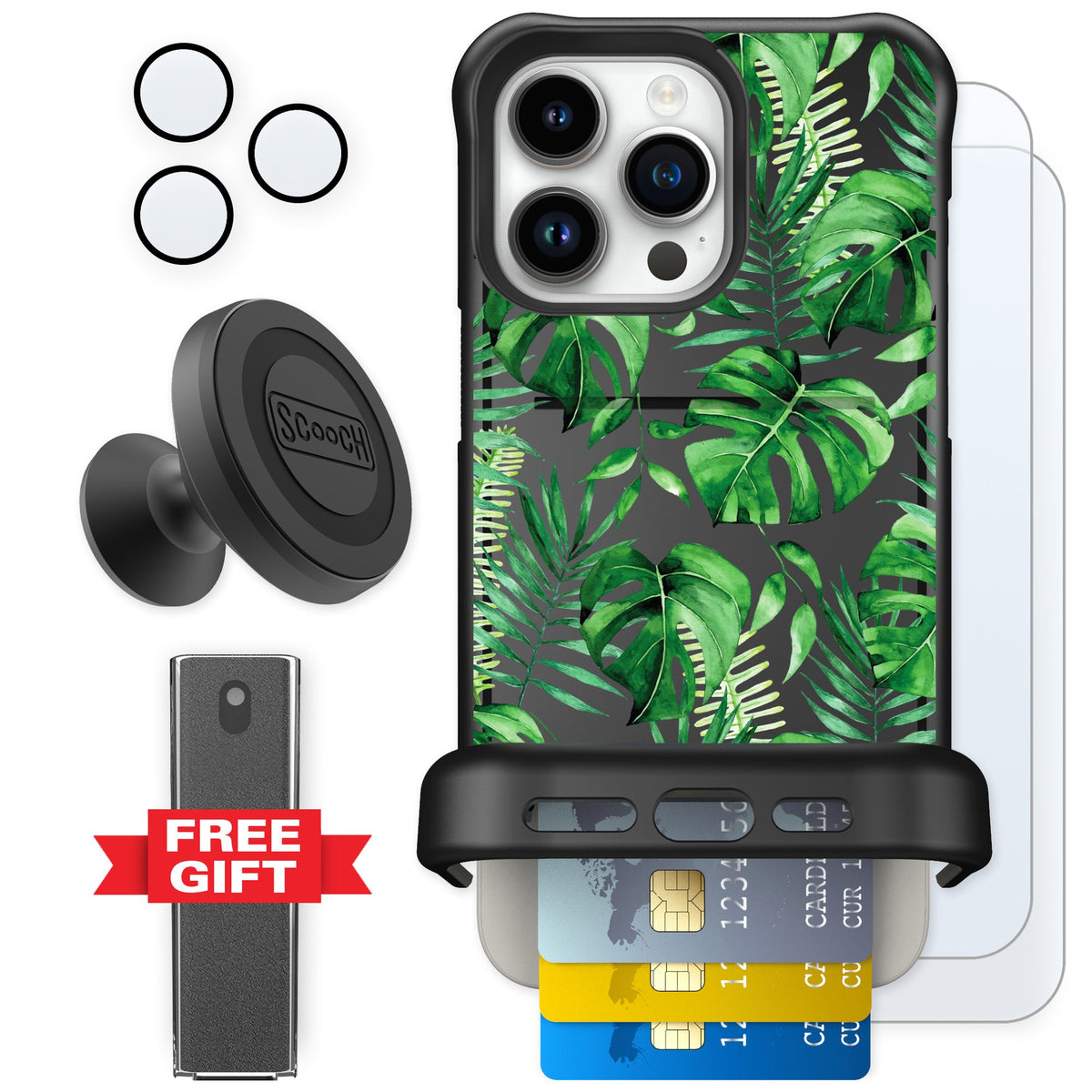 Scooch Wingmate Monstera for iPhone 15 Pro Max — Defender Bundle