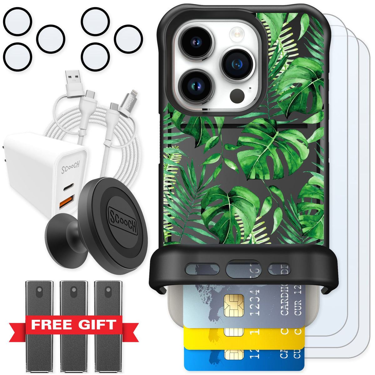 Scooch Wingmate Monstera for iPhone 15 Pro — Ultimate Bundle