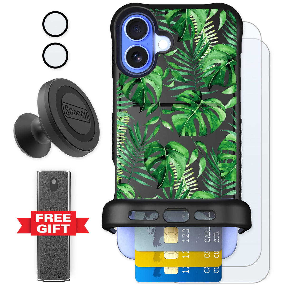 Scooch Wingmate Monstera for iPhone 16 Plus — Defender Bundle