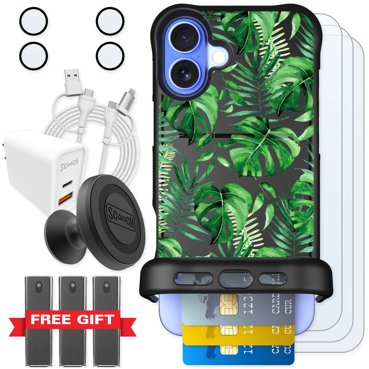 Scooch Wingmate Monstera for iPhone 16 Plus — Ultimate Bundle