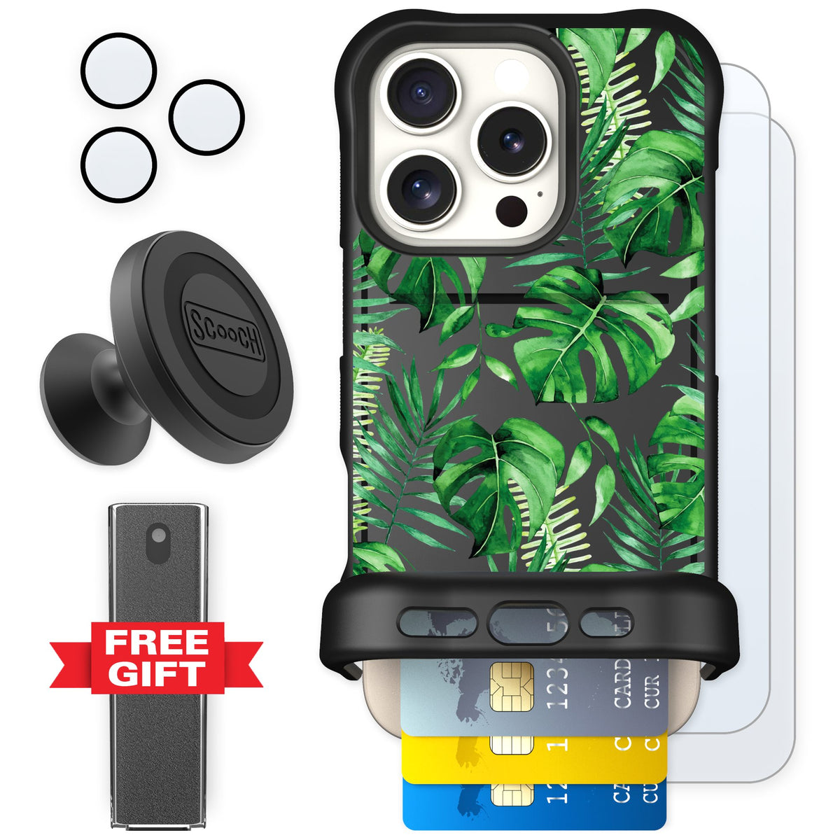 Scooch Wingmate Monstera for iPhone 16 Pro — Defender Bundle