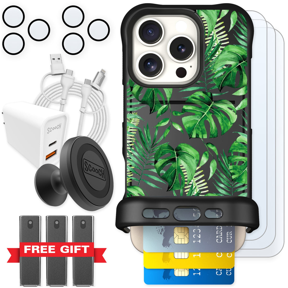 Scooch Wingmate Monstera for iPhone 16 Pro — Ultimate Bundle