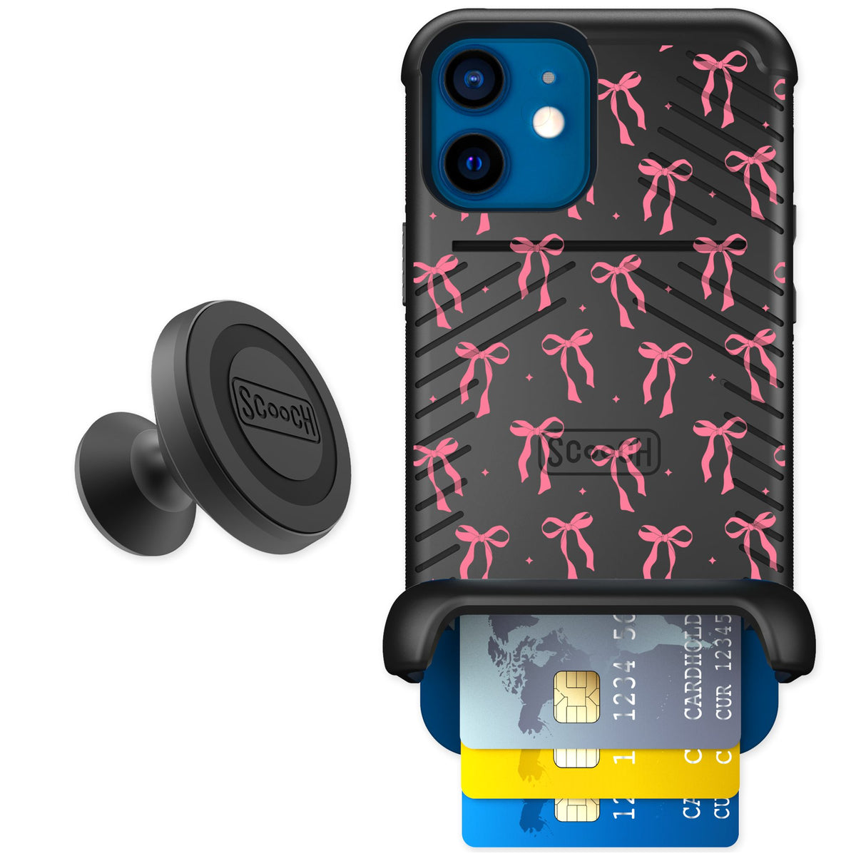 Scooch Wingmate Pink Bows for iPhone 12 — Starter Bundle