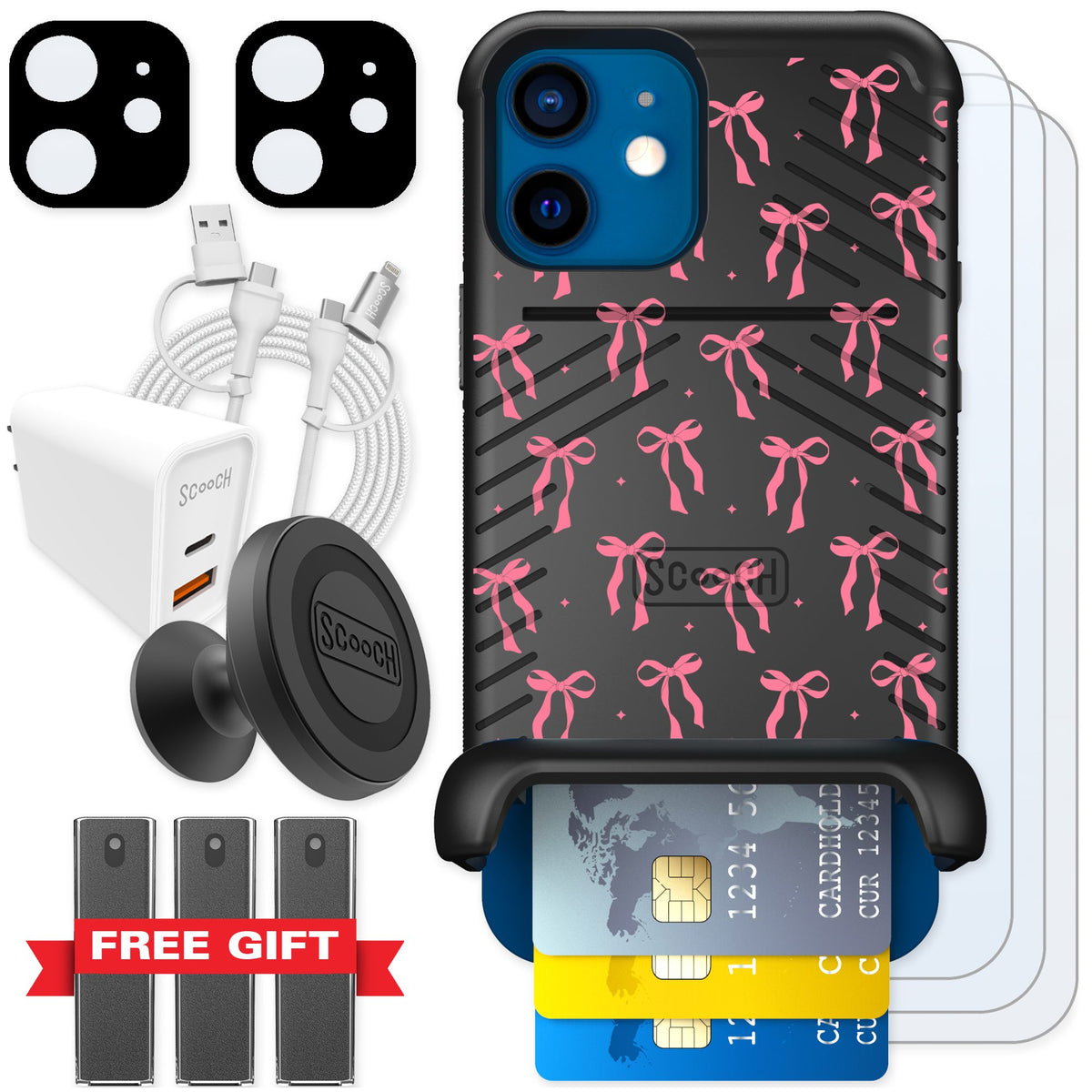 Scooch Wingmate Pink Bows for iPhone 12 — Ultimate Bundle