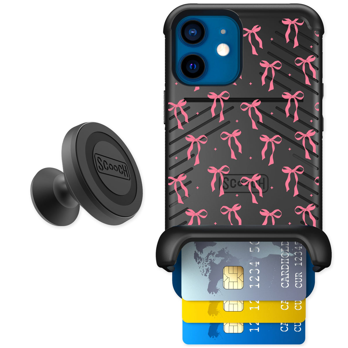 Scooch Wingmate Pink Bows for iPhone 12 mini — Starter Bundle