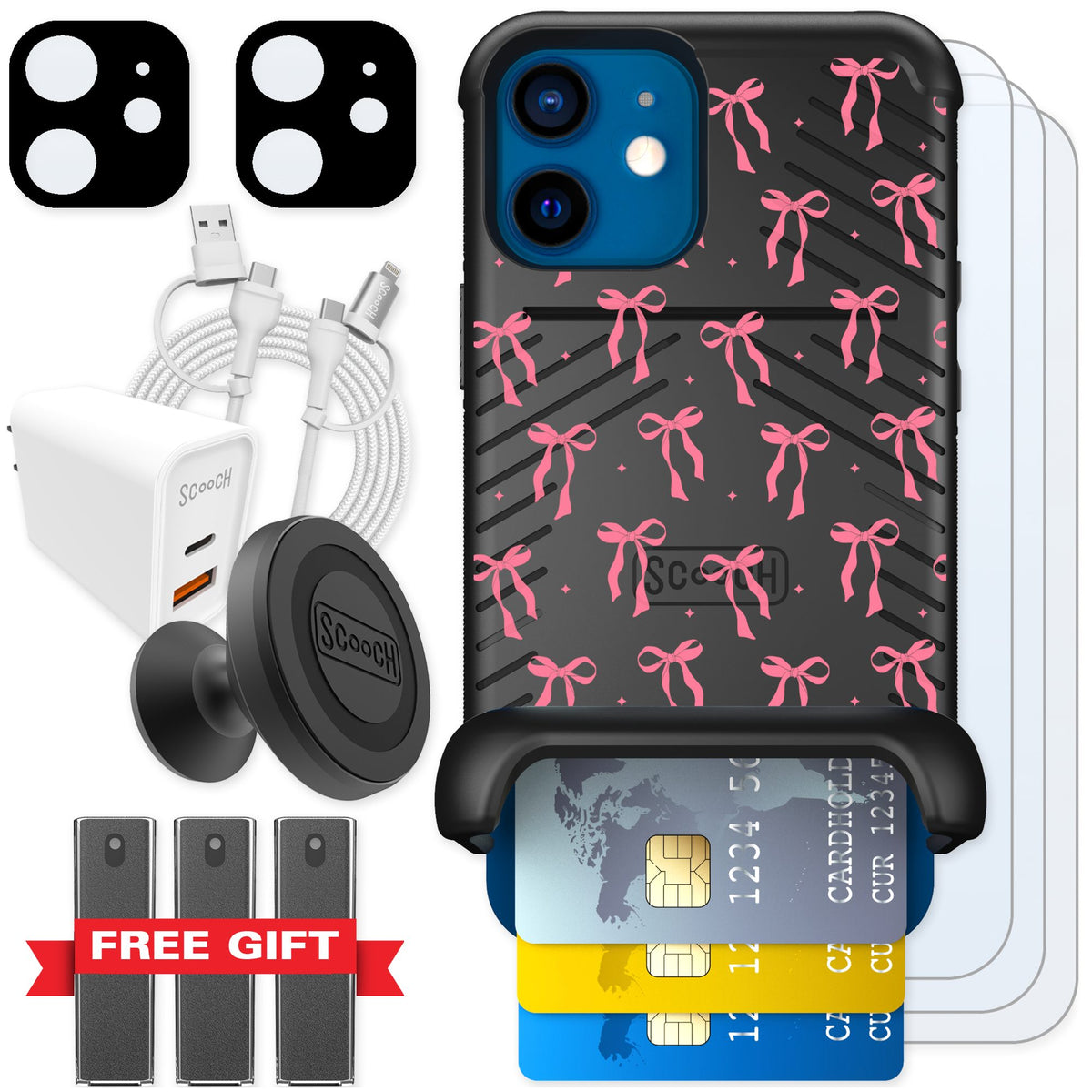 Scooch Wingmate Pink Bows for iPhone 12 mini — Ultimate Bundle