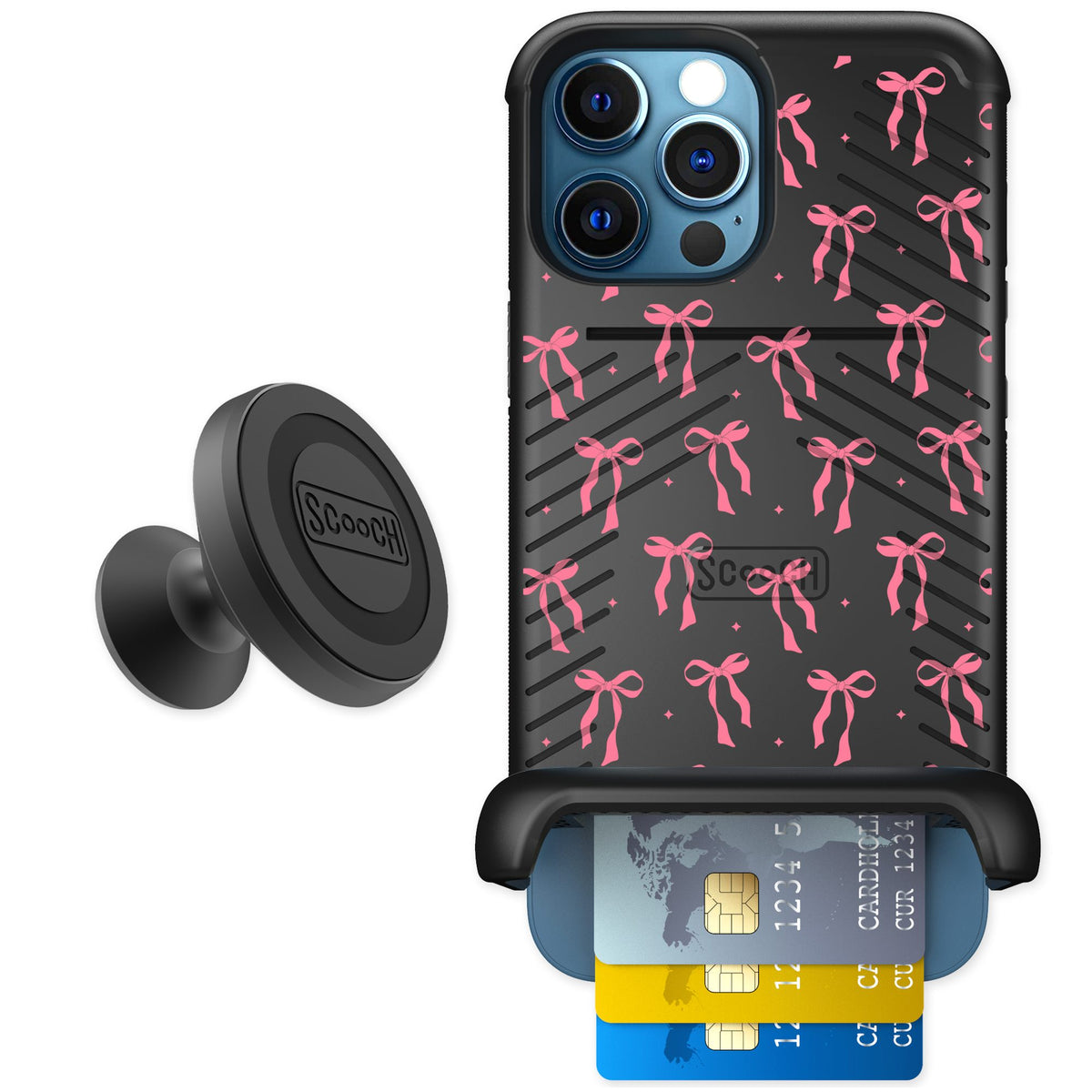 Scooch Wingmate Pink Bows for iPhone 12 Pro — Starter Bundle