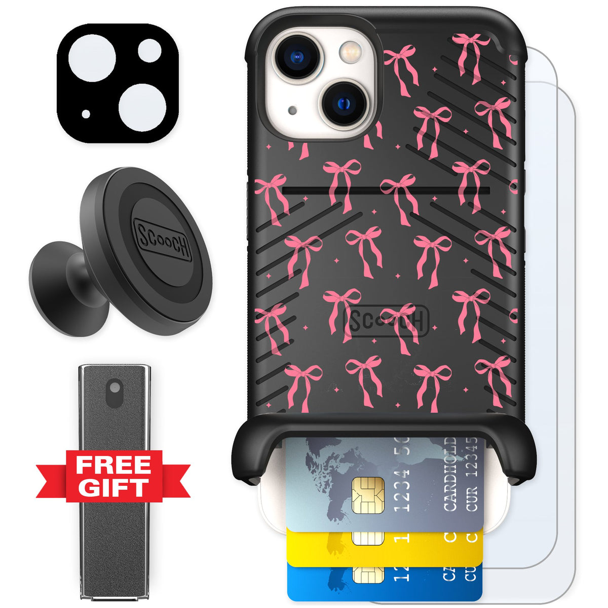 Scooch Wingmate Pink Bows for iPhone 13 — Defender Bundle