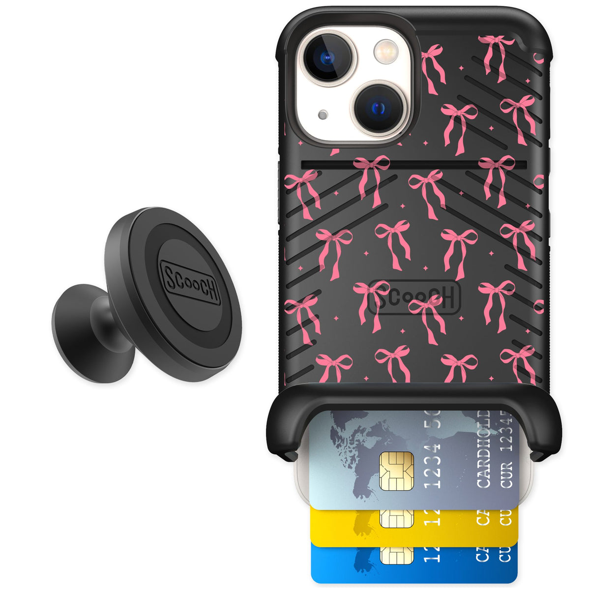 Scooch Wingmate Pink Bows for iPhone 13 mini — Starter Bundle