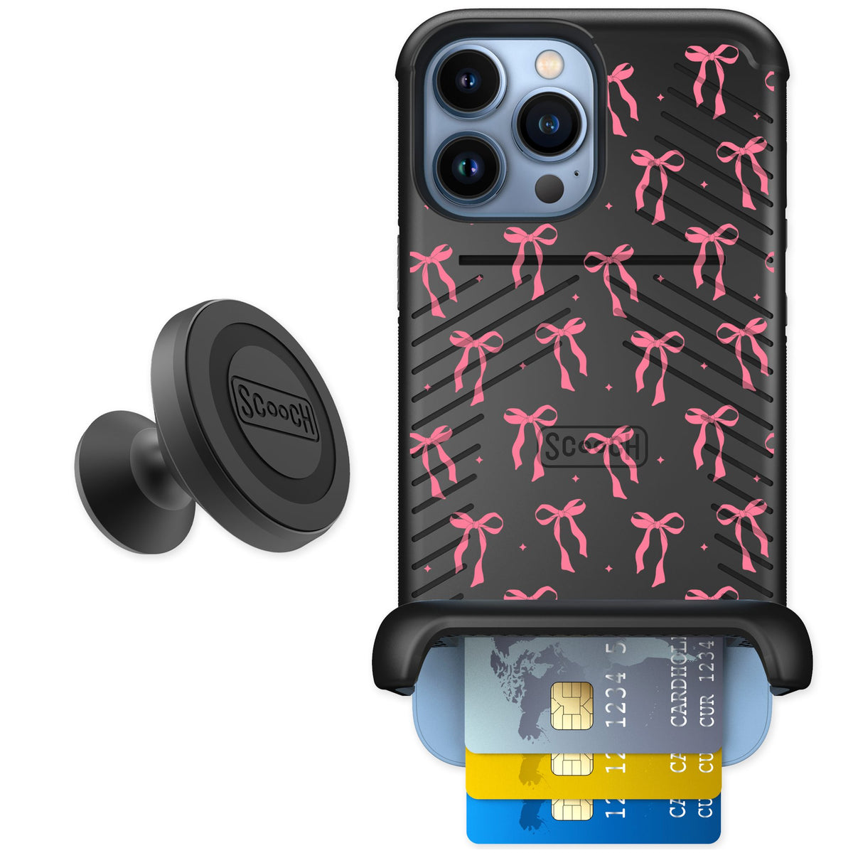Scooch Wingmate Pink Bows for iPhone 13 Pro Max — Starter Bundle