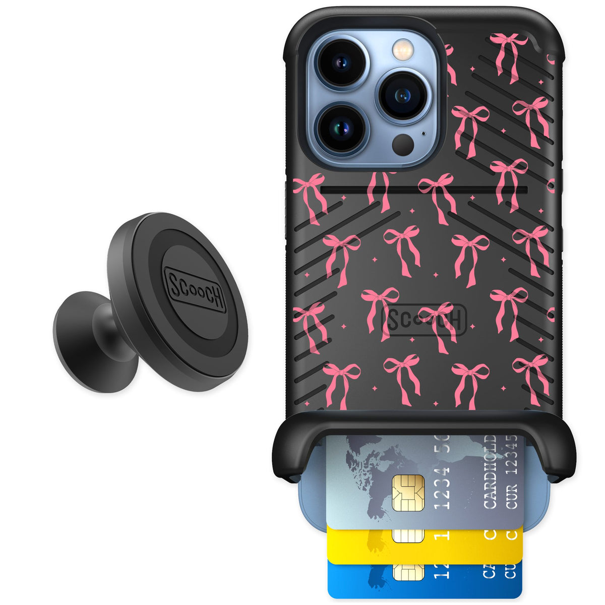 Scooch Wingmate Pink Bows for iPhone 13 Pro — Starter Bundle