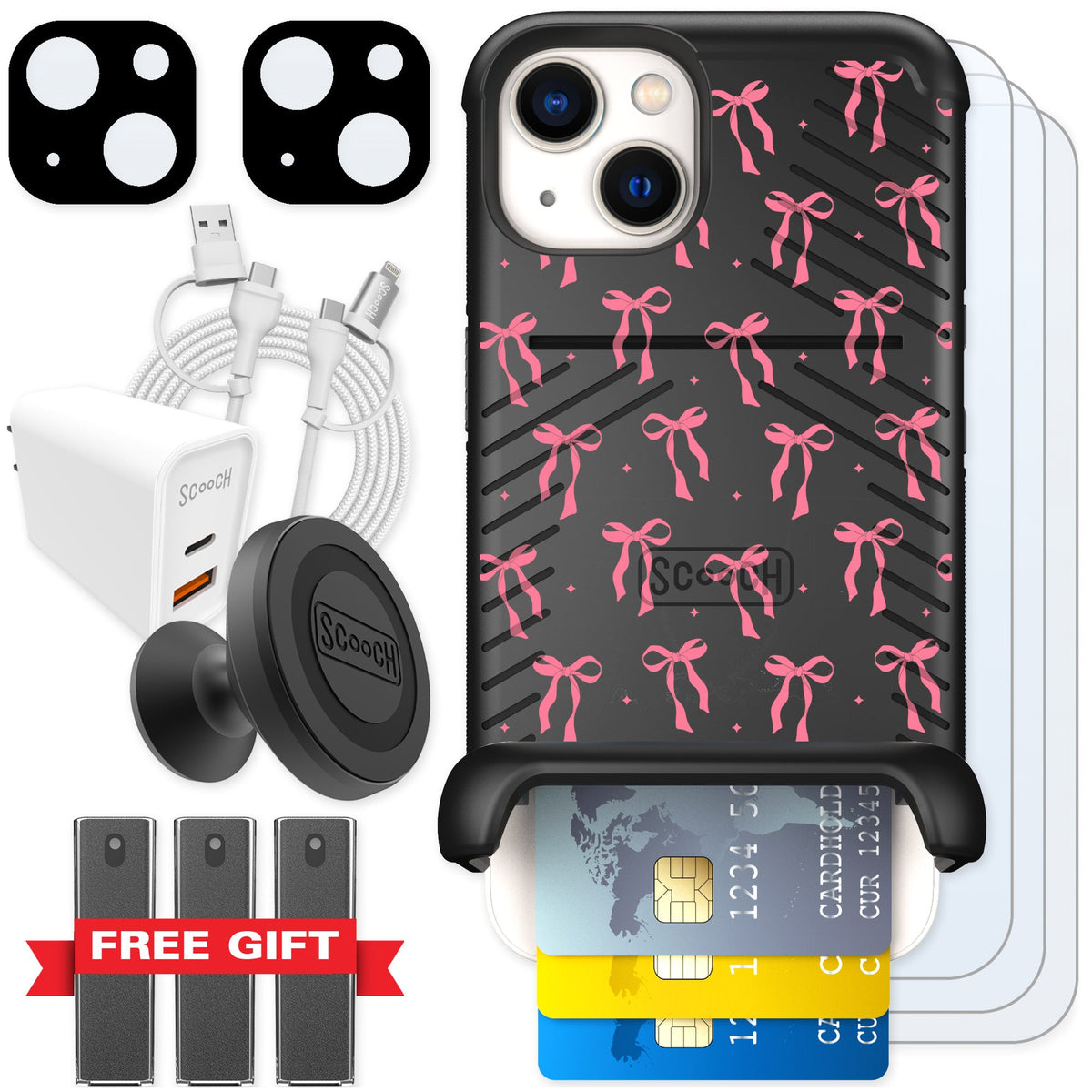 Scooch Wingmate Pink Bows for iPhone 13 — Ultimate Bundle