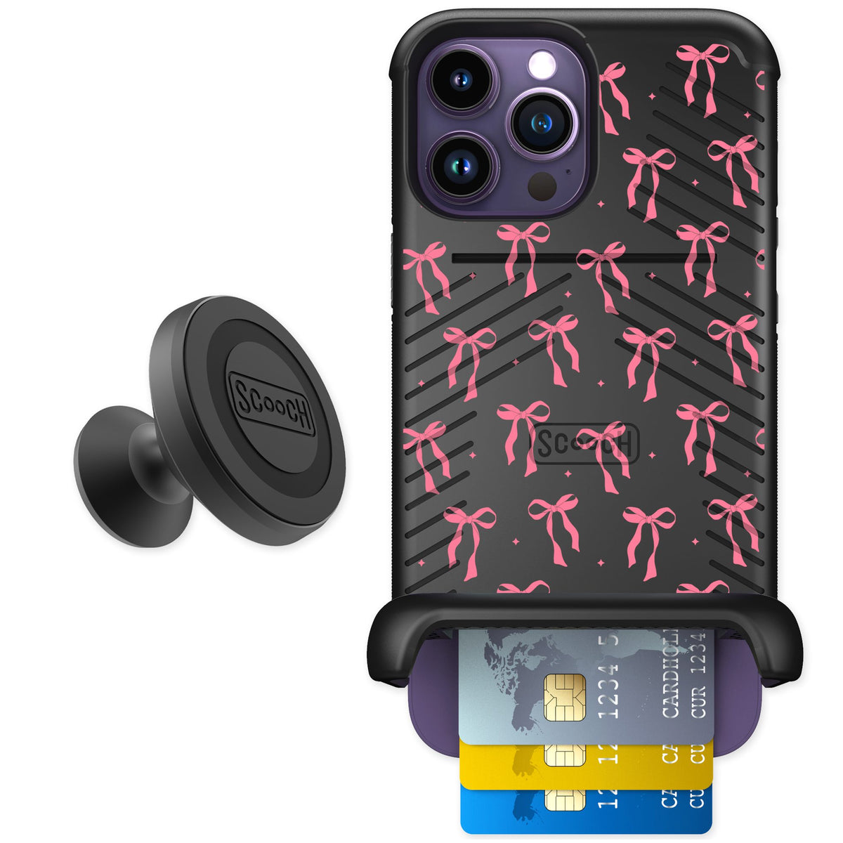 Scooch Wingmate Pink Bows for iPhone 14 Pro Max — Starter Bundle