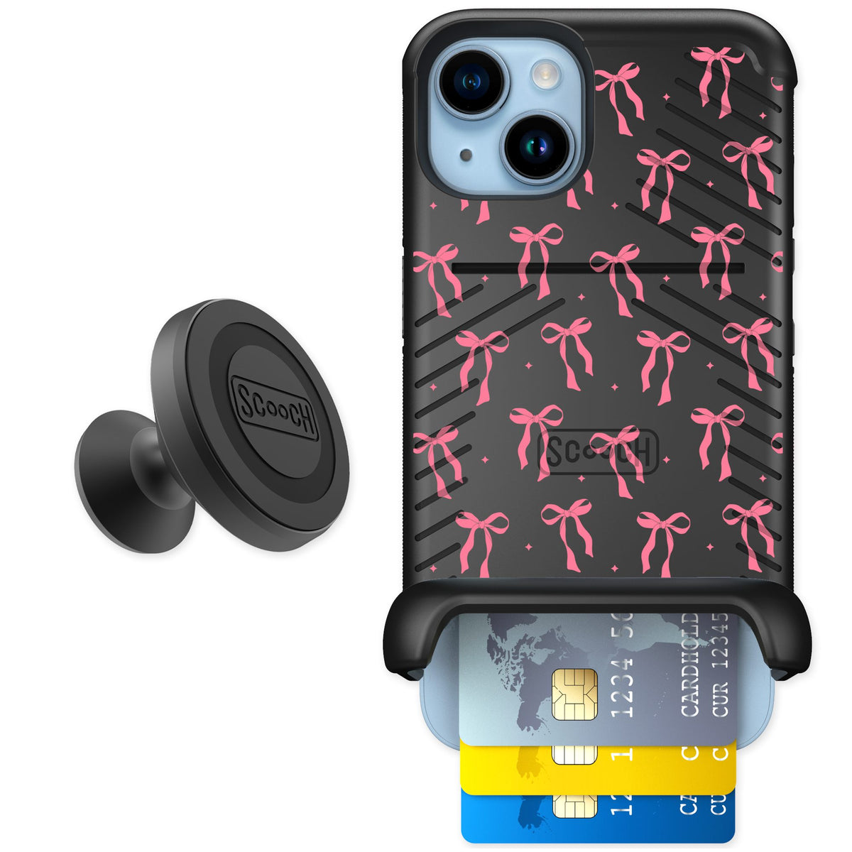 Scooch Wingmate Pink Bows for iPhone 14 — Starter Bundle