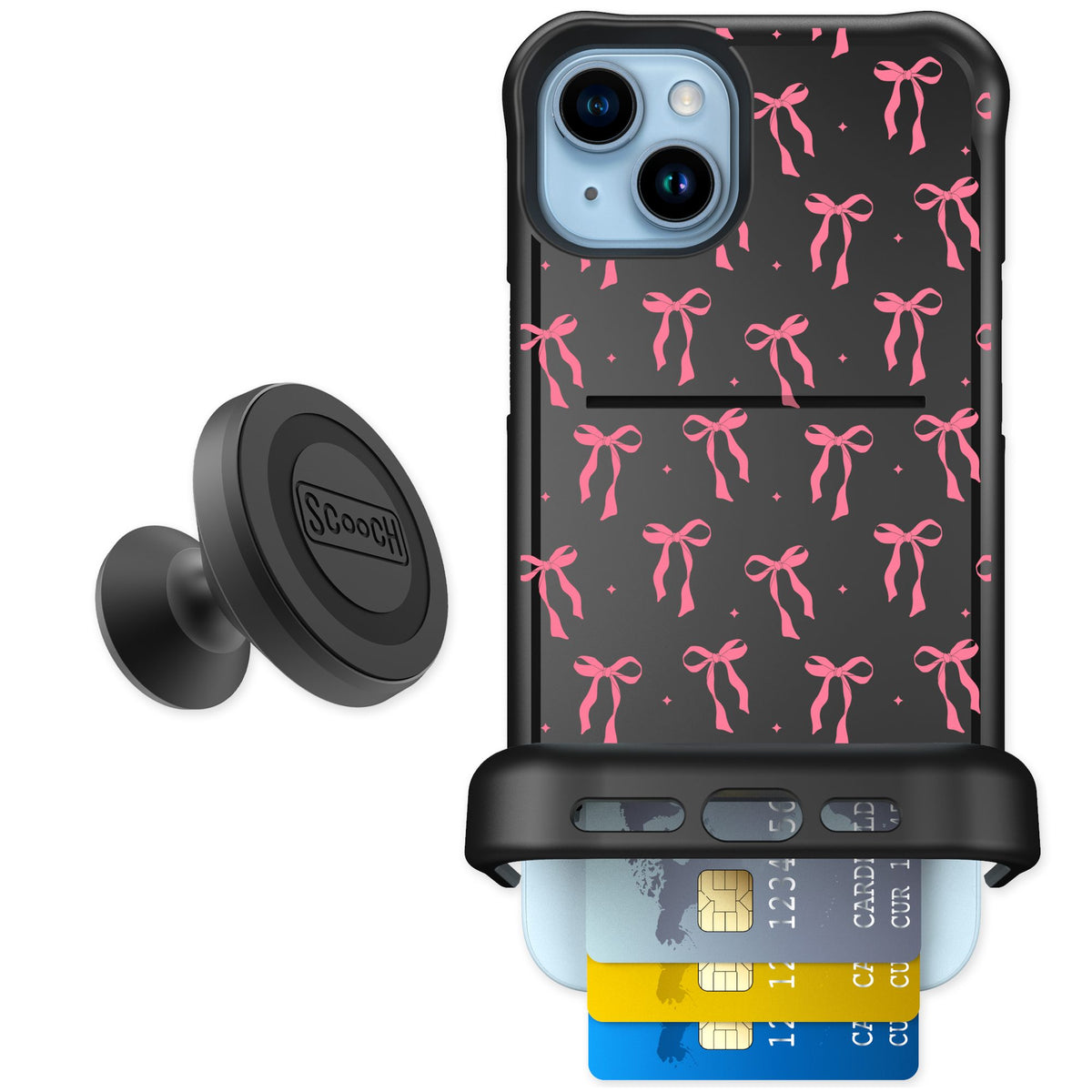 Scooch Wingmate Pink Bows for iPhone 14 Plus — Starter Bundle
